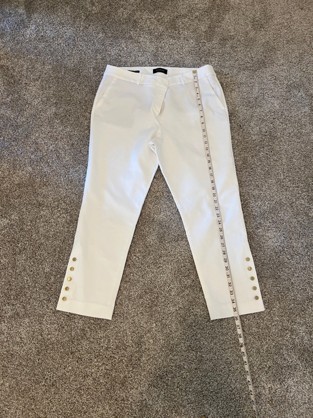 Talbots white trousers, 14 p, gold buttons at ankle